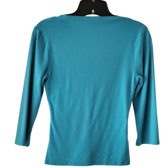 Express Shawl Collar V-neck Empire Waist 3/4 Sleeve Top | NWOT | XS | Teal Blue - Picture 3 of 8